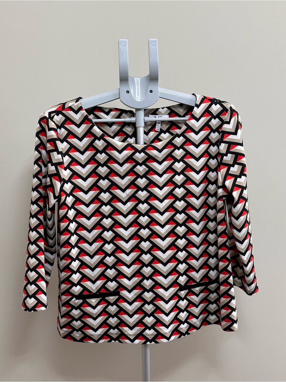 Jules & Leopold Chevron Print Boatneck Top in Black, White & Red